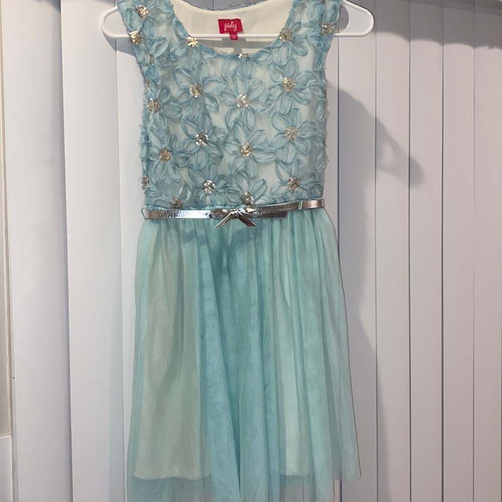 Dress w/silver sequins in 🌸 centers, tulle bottom. Worn once, Nice for wedding